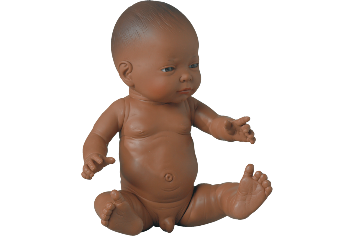 Pop jongen Afrikaans zonder haar, 42 cm, Les Pluminis