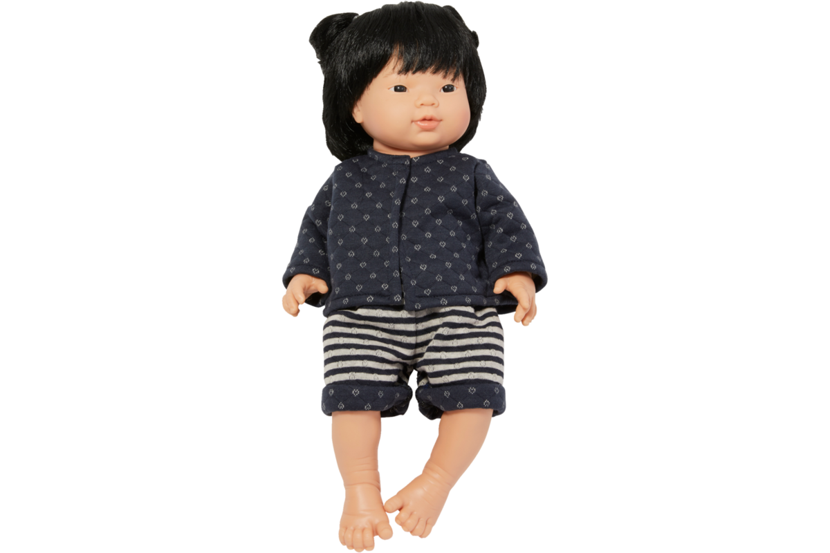 Pop meisje Aziatisch met haar en kleding, 40 cm, Les Pluminis