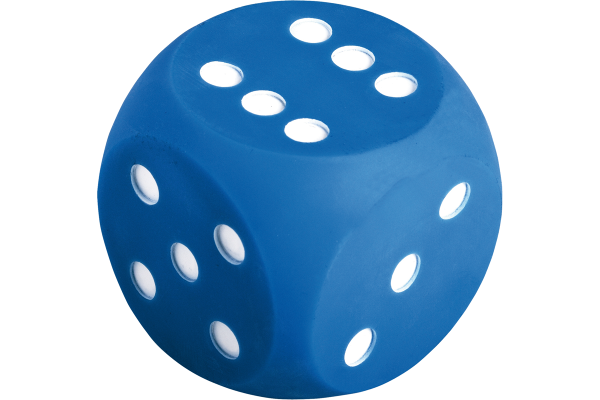 Dobbelsteen zacht 11 cm blauw stippen