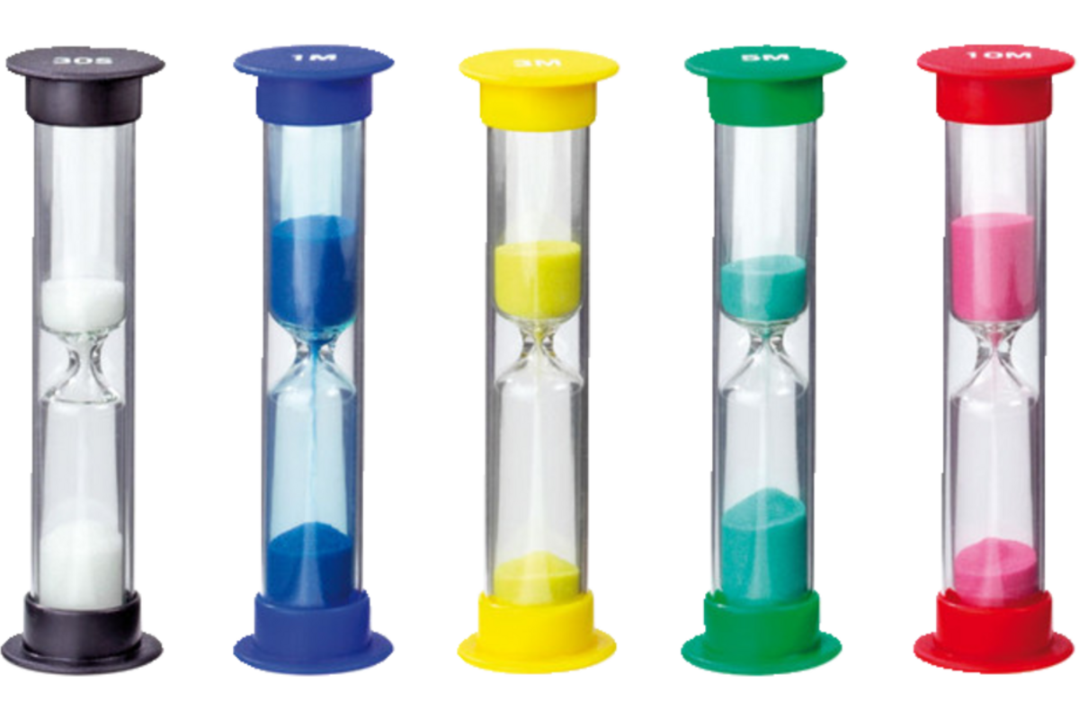 Zandlopers 5 stuks (30 sec, 1 min, 3 min, 5 min en 10 minuten)