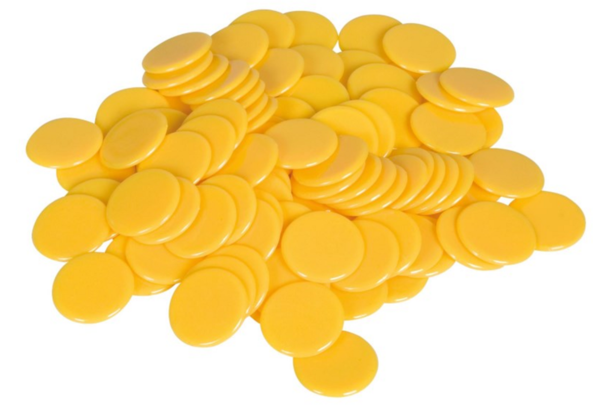 Rekenfiches geel  25 mm, 100 stuks