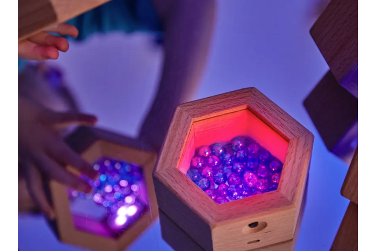 Lichtgevende houten geluidzeshoeken, 6 stuks
