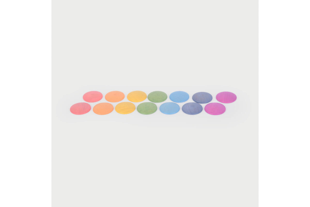 Schijven, regenboog, van hout