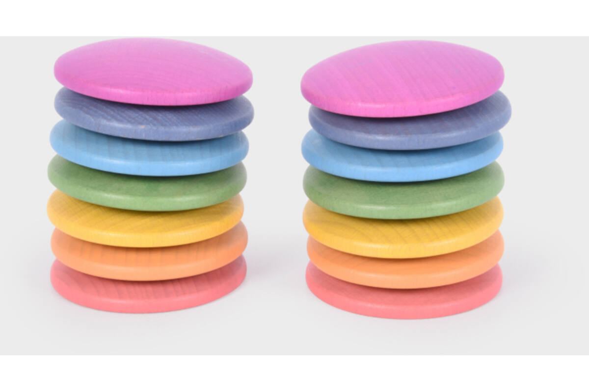 Schijven, regenboog, van hout