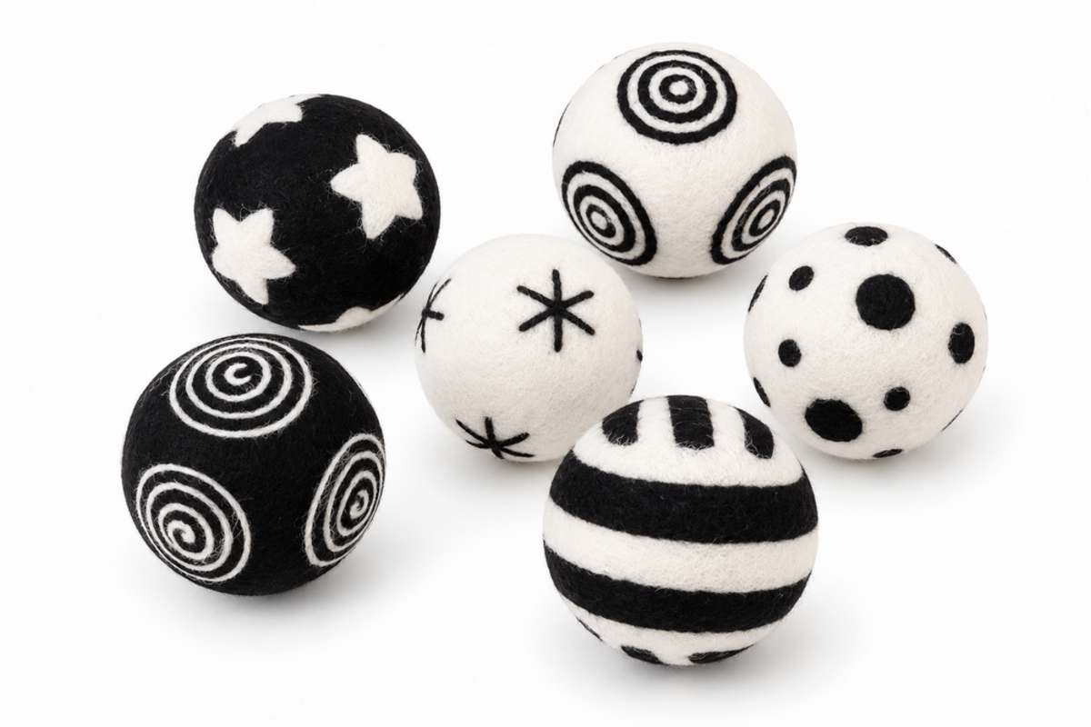 Speelballen van vilt met patronen, 6 stuks