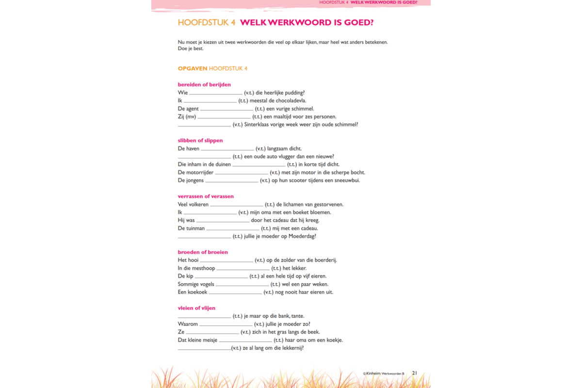 Werkwoorden deel B (5 stuks)