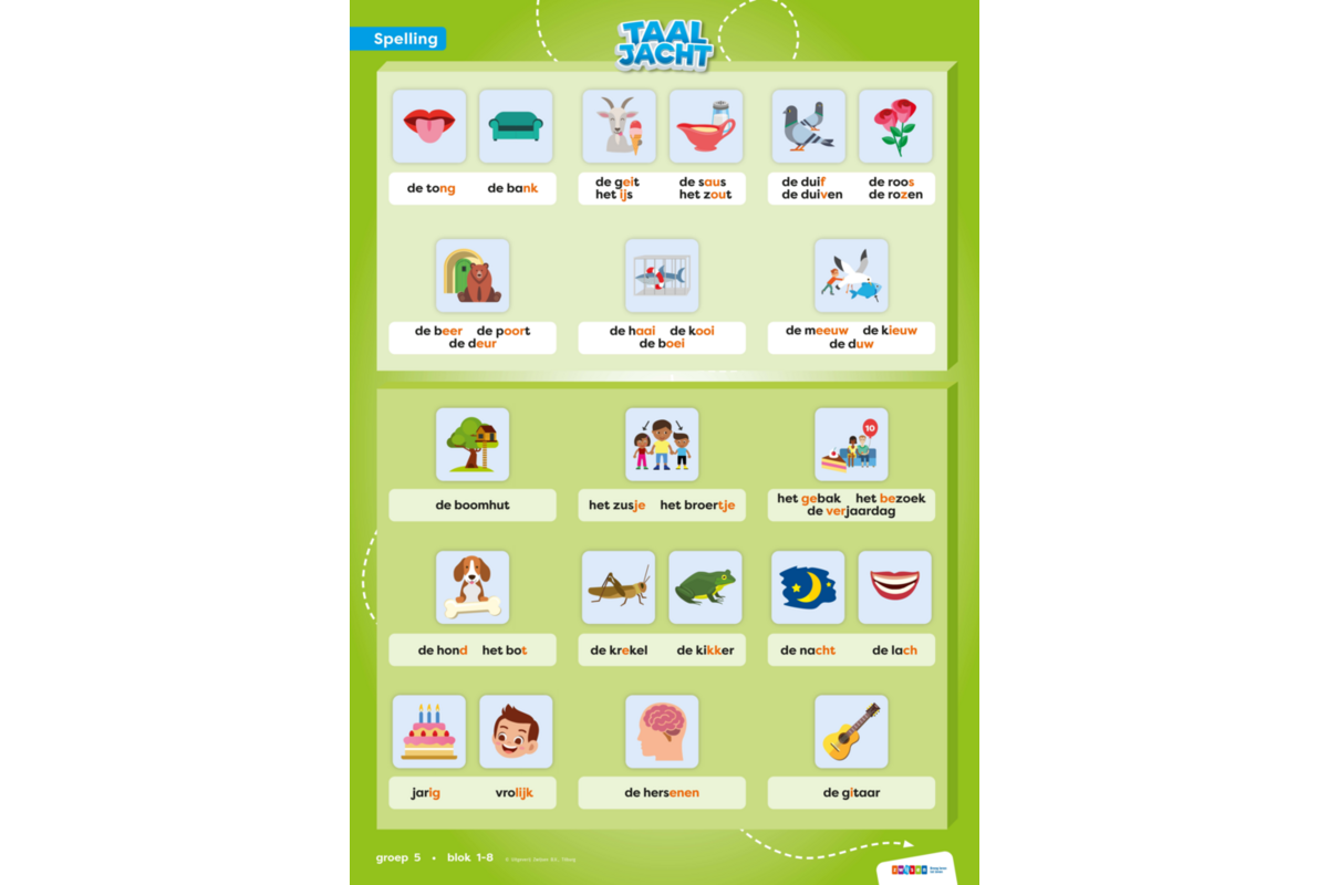 Taaljacht Spelling & grammatica groep 5 categorieposter