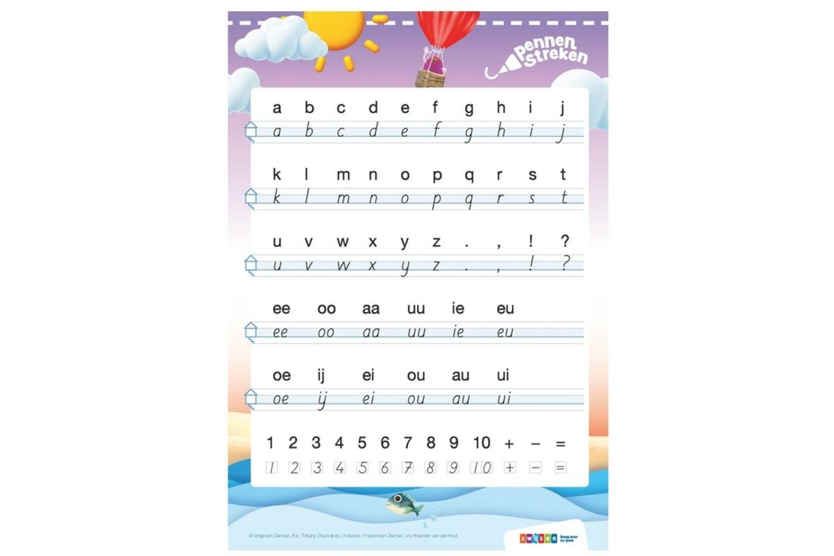 Pennenstreken 3 groep 3 letterkaart blokschrift (10 stuks)