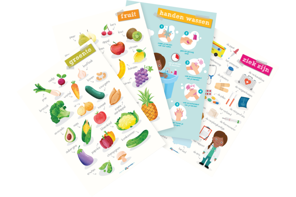 Educatieve posterset ziek en gezond (4 stuks)