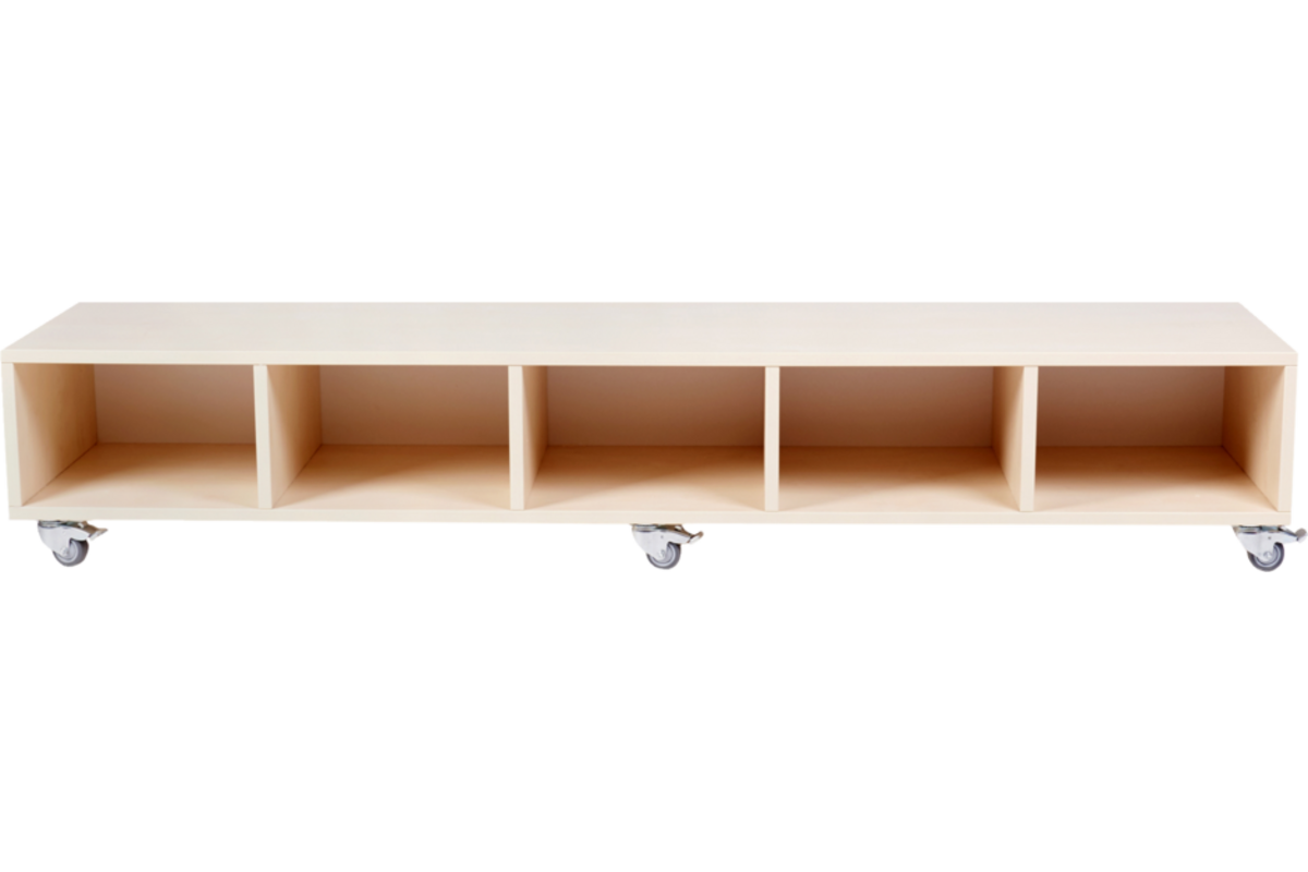 Peuterbank recht 172 x 43 x 30 cm incl wielen, 5 lades 15 cm hoog, ahorn