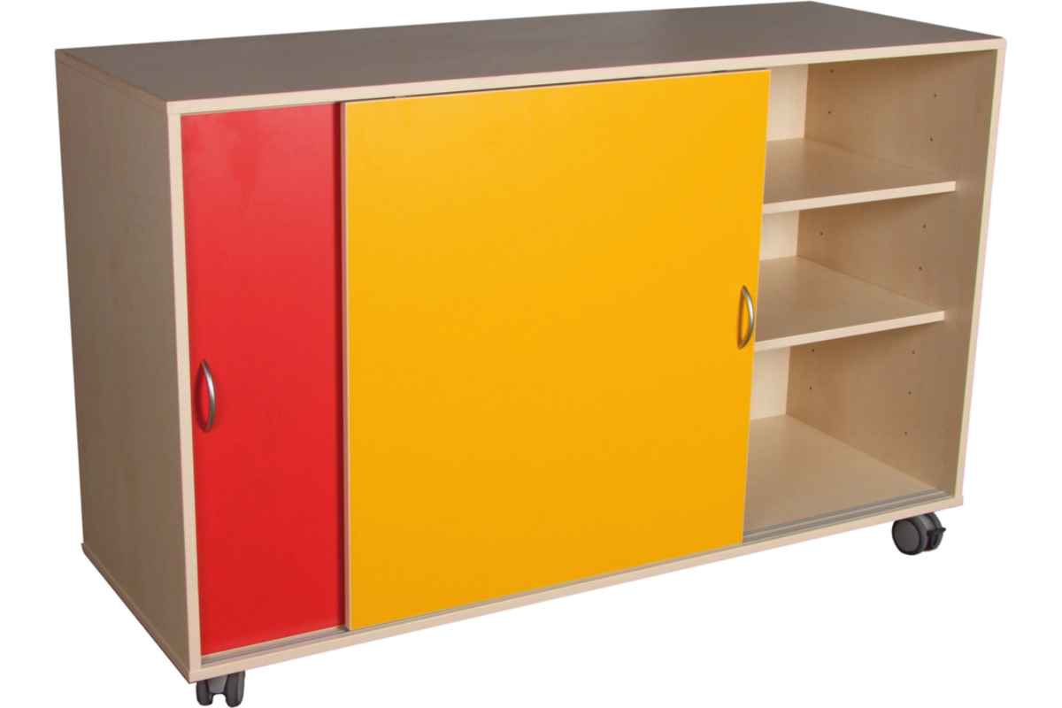 Materiaalkast Flex 4, zonder laden 2 legpl., schuifdeuren en wielen, Ahorn