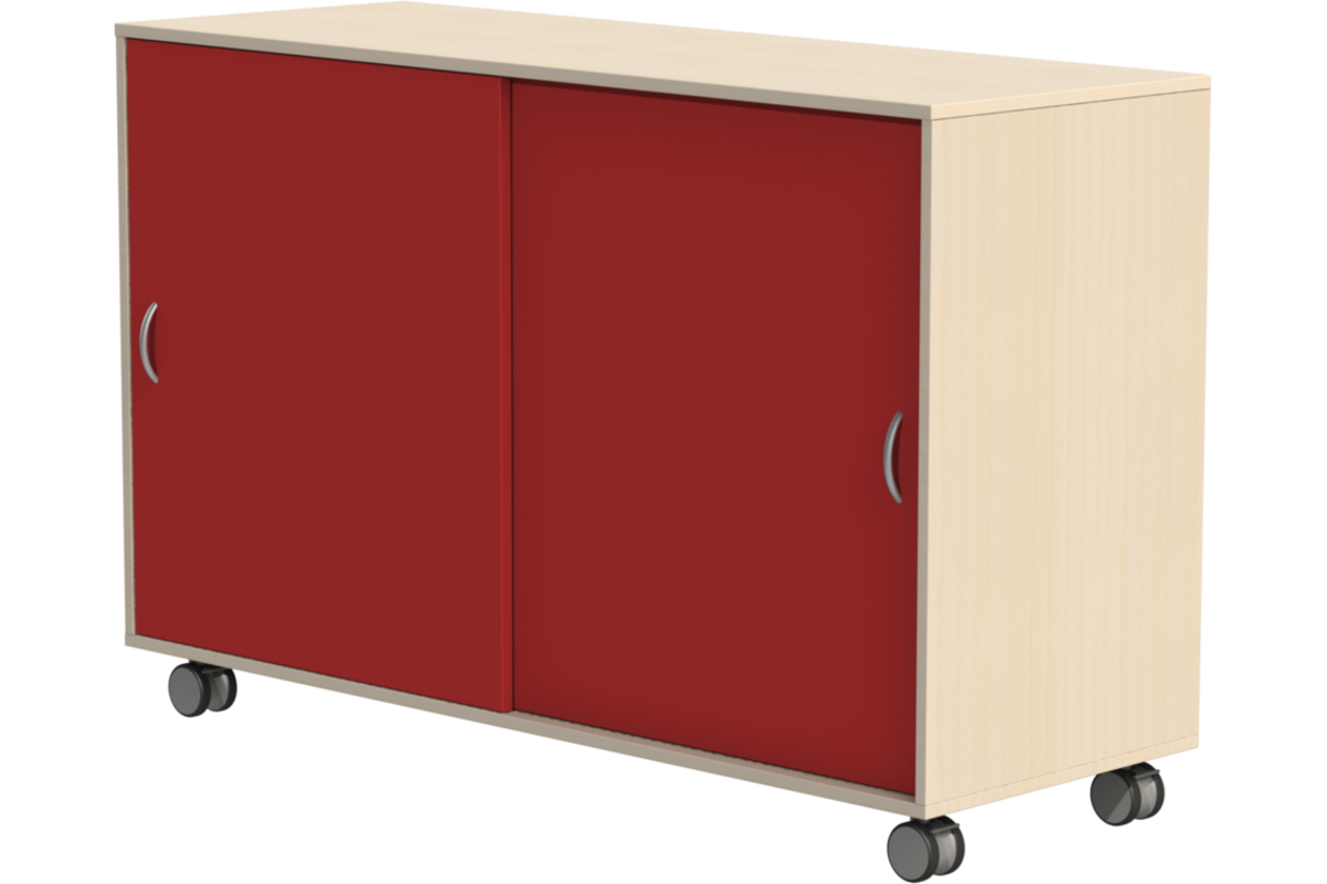 Materiaalkast Flex 4, zonder laden 2 legpl., schuifdeuren en wielen, Ahorn