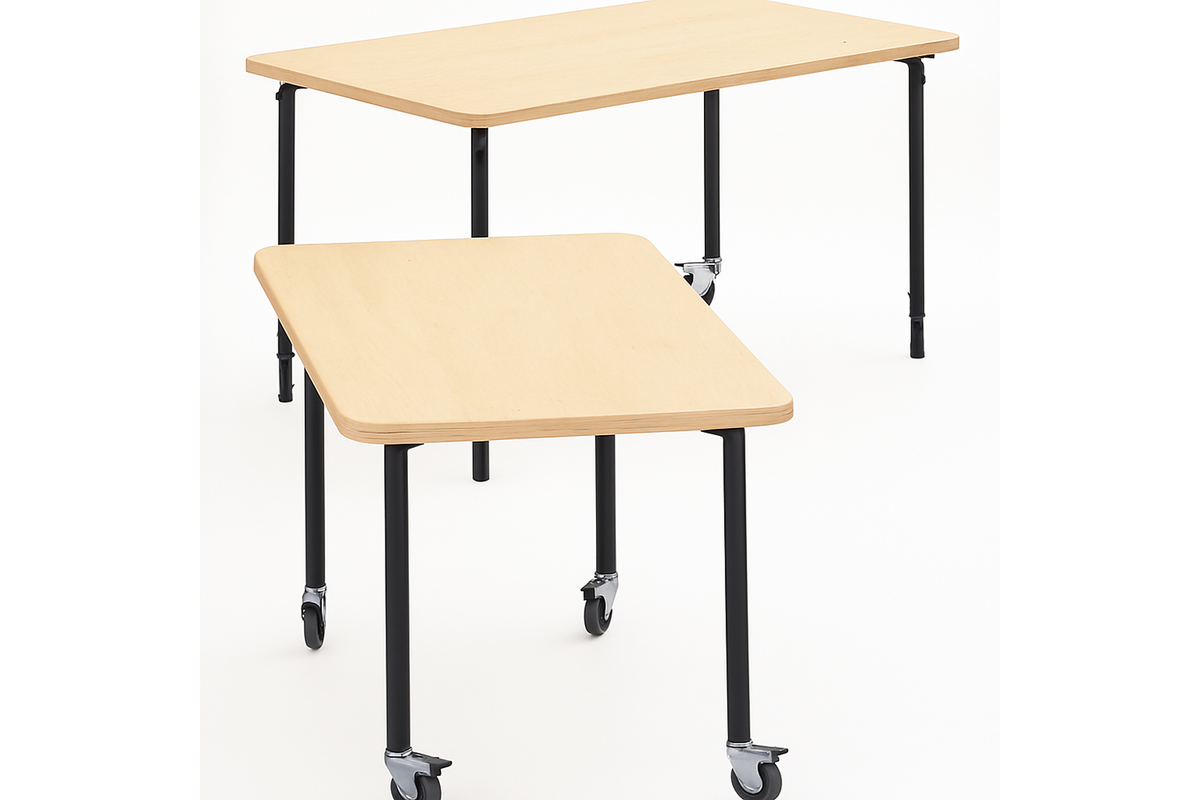 Tafel 132 x 66cm, zwart onderstel blad met berkenstructuur