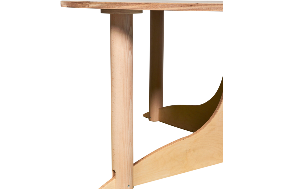 Tafelboom 240cm (h), ronde tafel 150cm, F6 (76cm) HPL blad wit eiken