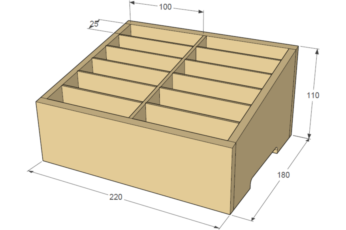 Houder voor 12 telefoons, formaat 110x220x180mm
