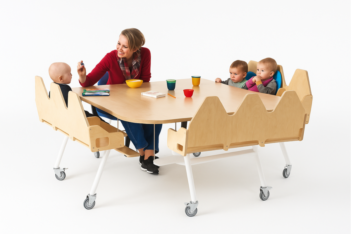 Baby begeleidingstafel, 9-zits wit onderstel