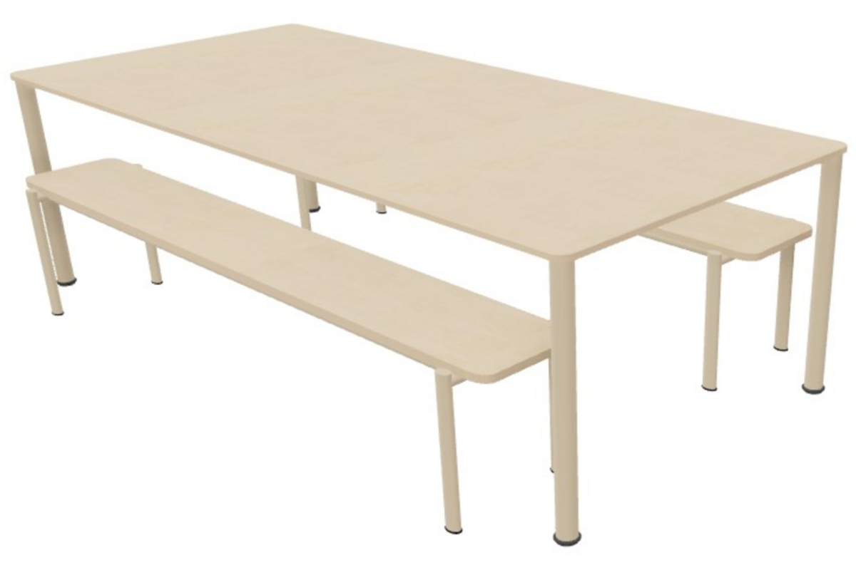 Tafel 200x90x59cm incl.wielen, blad berken, poten rond NCS S1510-Y30R