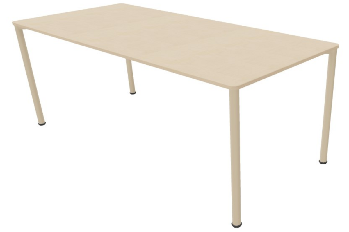 Tafel 200x90cm 76 h,incl.wielen berken blad, poten rond NCS S1510-Y30R