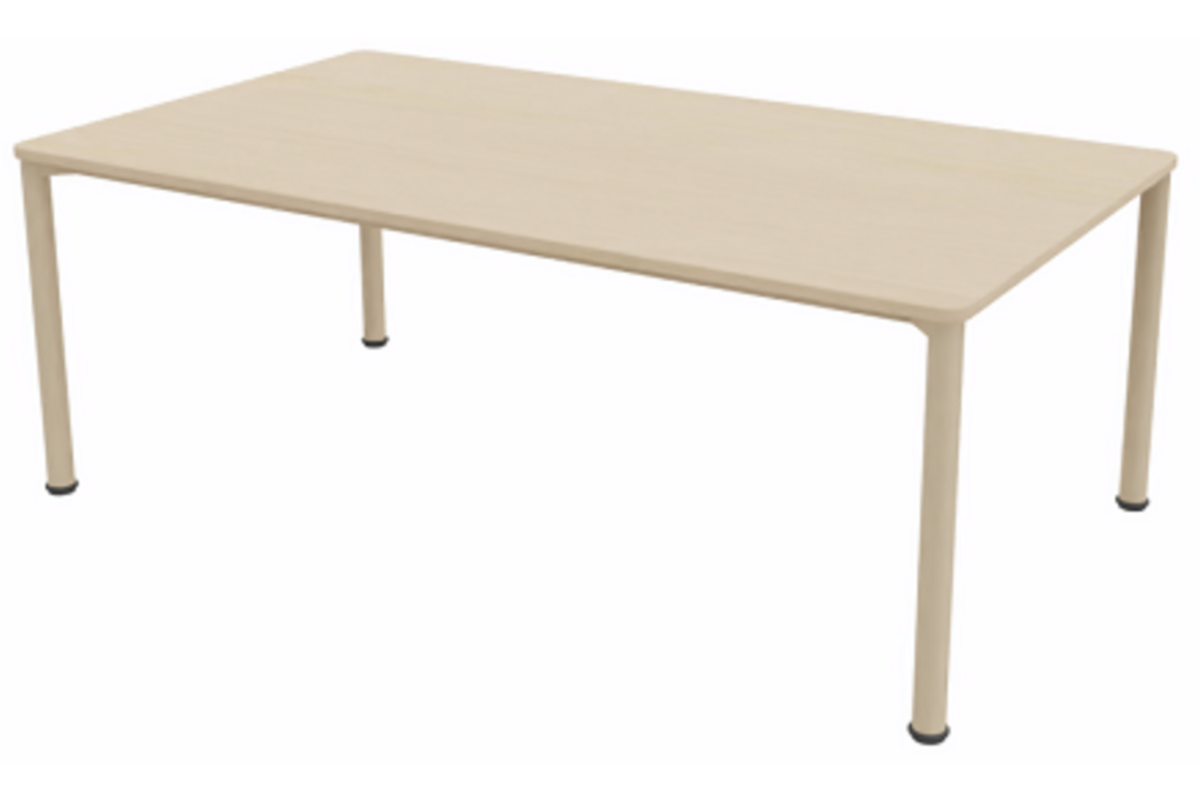 Tafel 160x90x59cm incl.wielen, blad berken, poten rond NCS S1510-Y30R