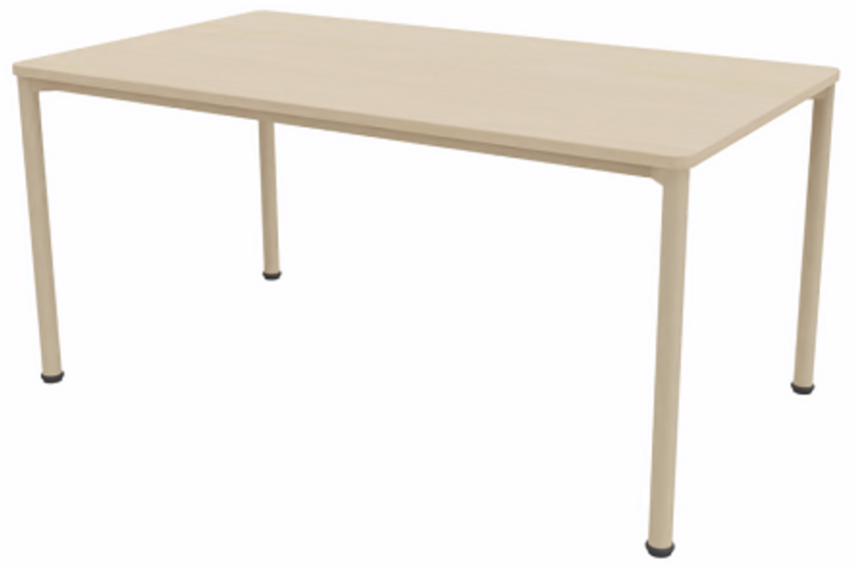 Tafel 160x90x76cm incl.wielen, blad berken, poten rond NCS S1510-Y30R