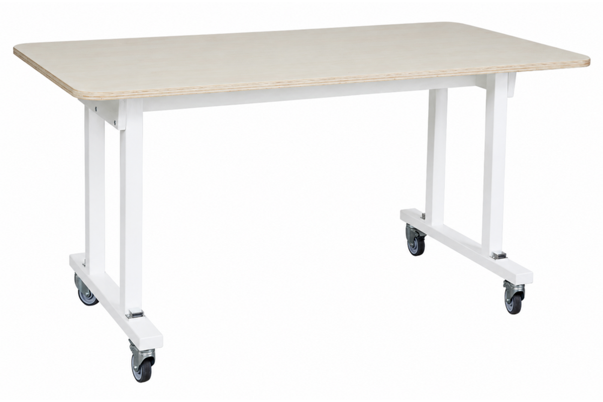 Tafel Flex 120 x 80 cm hpl ahorn, rechte poten wit gebeitst