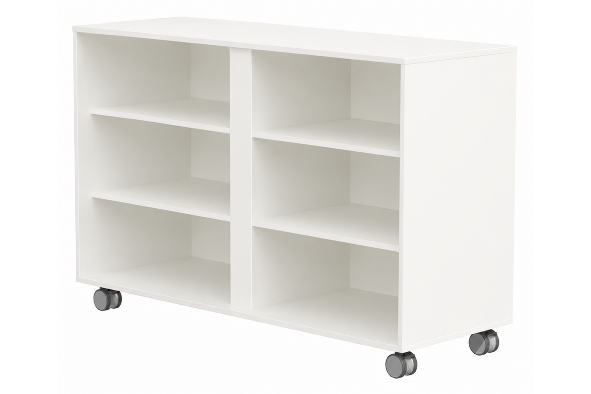 Kieskast Flex 4 open met 4 legplanken W10410SD wit, incl. wielen