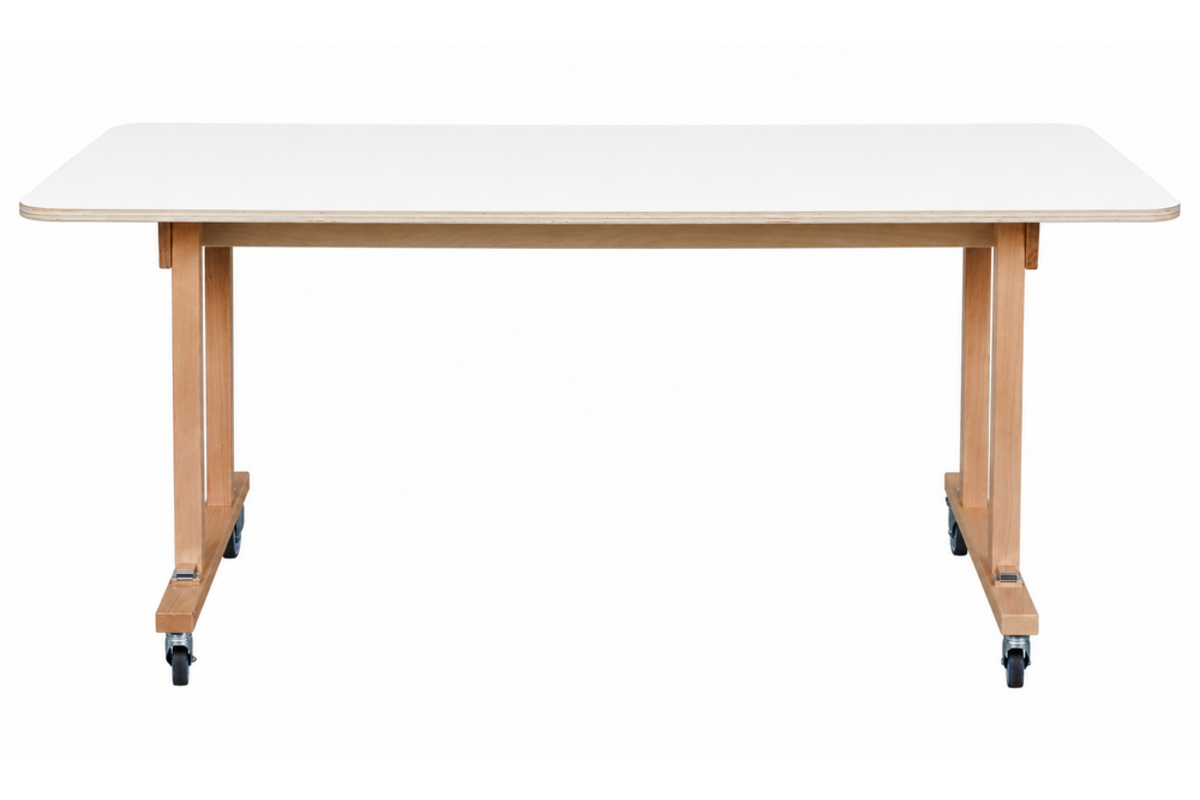 Tafel Flex 150x60 cm HPL wit, rechte poten beuken