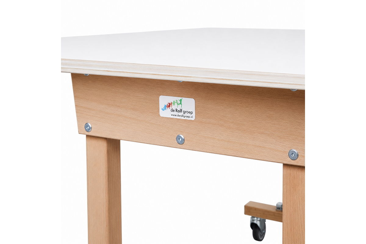 Tafel Flex 150x60 cm HPL wit, rechte poten beuken