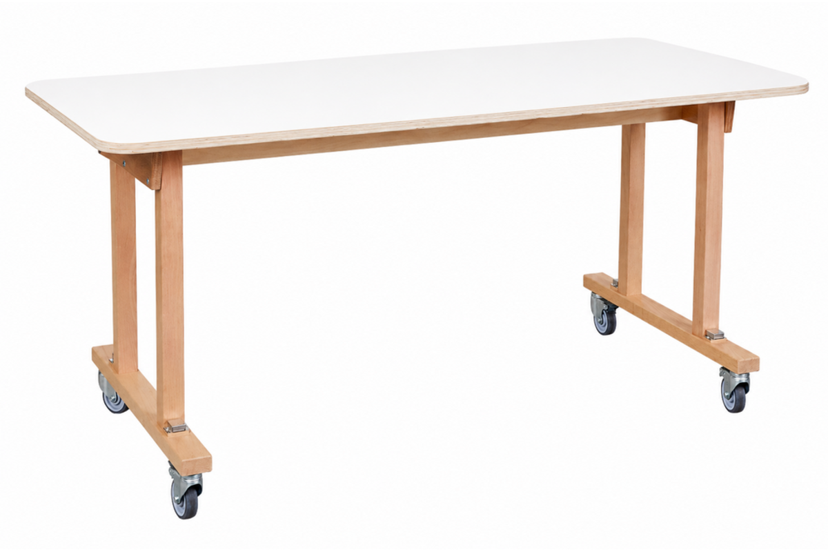 Tafel Flex 150x60 cm HPL wit, rechte poten beuken