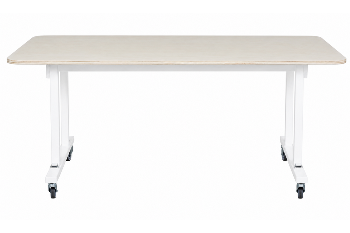 Tafel Flex 180 x 80 cm hpl ahorn, rechte poten wit gebeitst