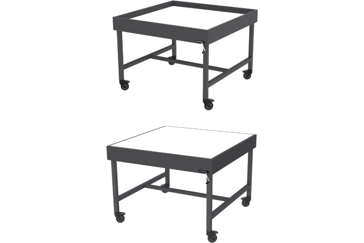 Spark tech-tafel 125x125 cm, blad HPL wit, onderstel grafiet