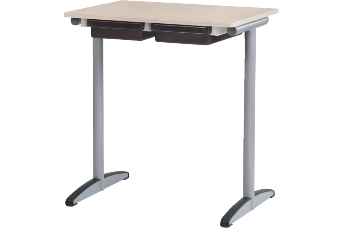 Tafel Lesca T-poot model, met 2 x kunststof MM lade 80 mm.
