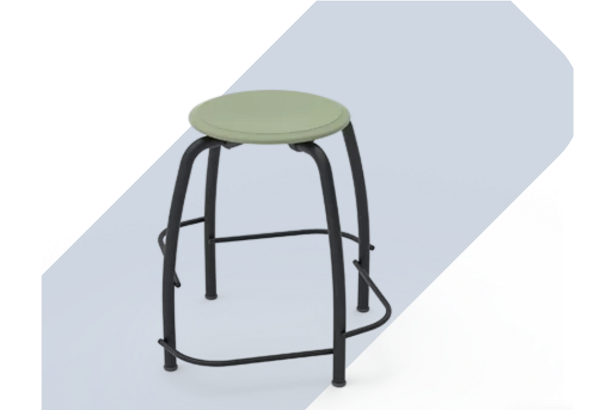 Taboeret Scool 50 cm, houten zitting, verspr.voetensteun, stapelb.