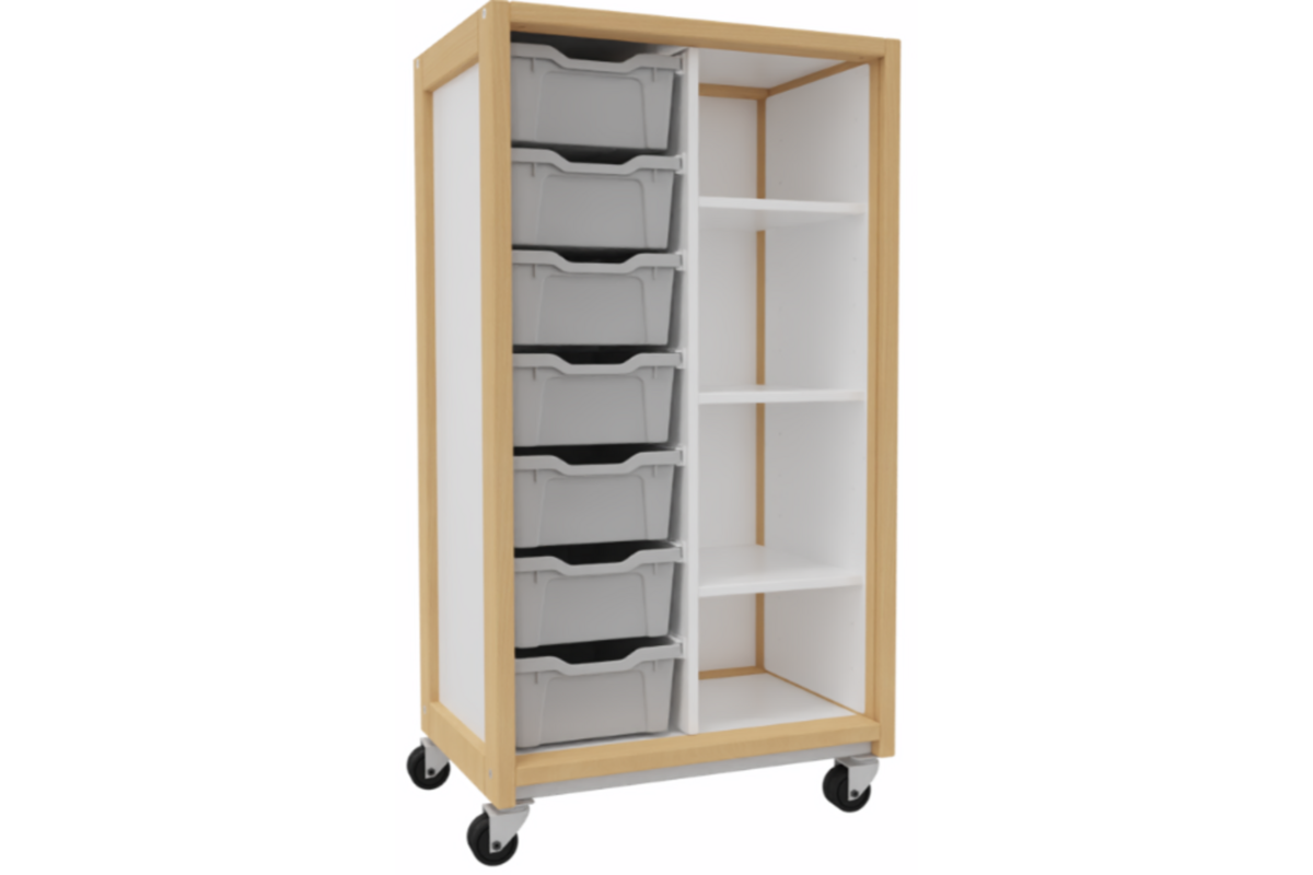 Kast 407 serie wit met 3 kwart legplanken en 7 laden van 15 cm