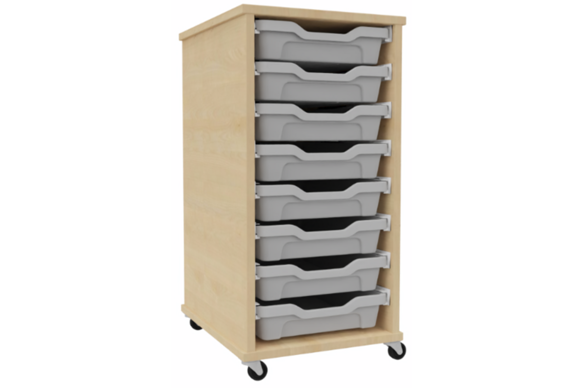 Kast 504 serie Ahorn verrijdbaar met 8 laden van 7 cm