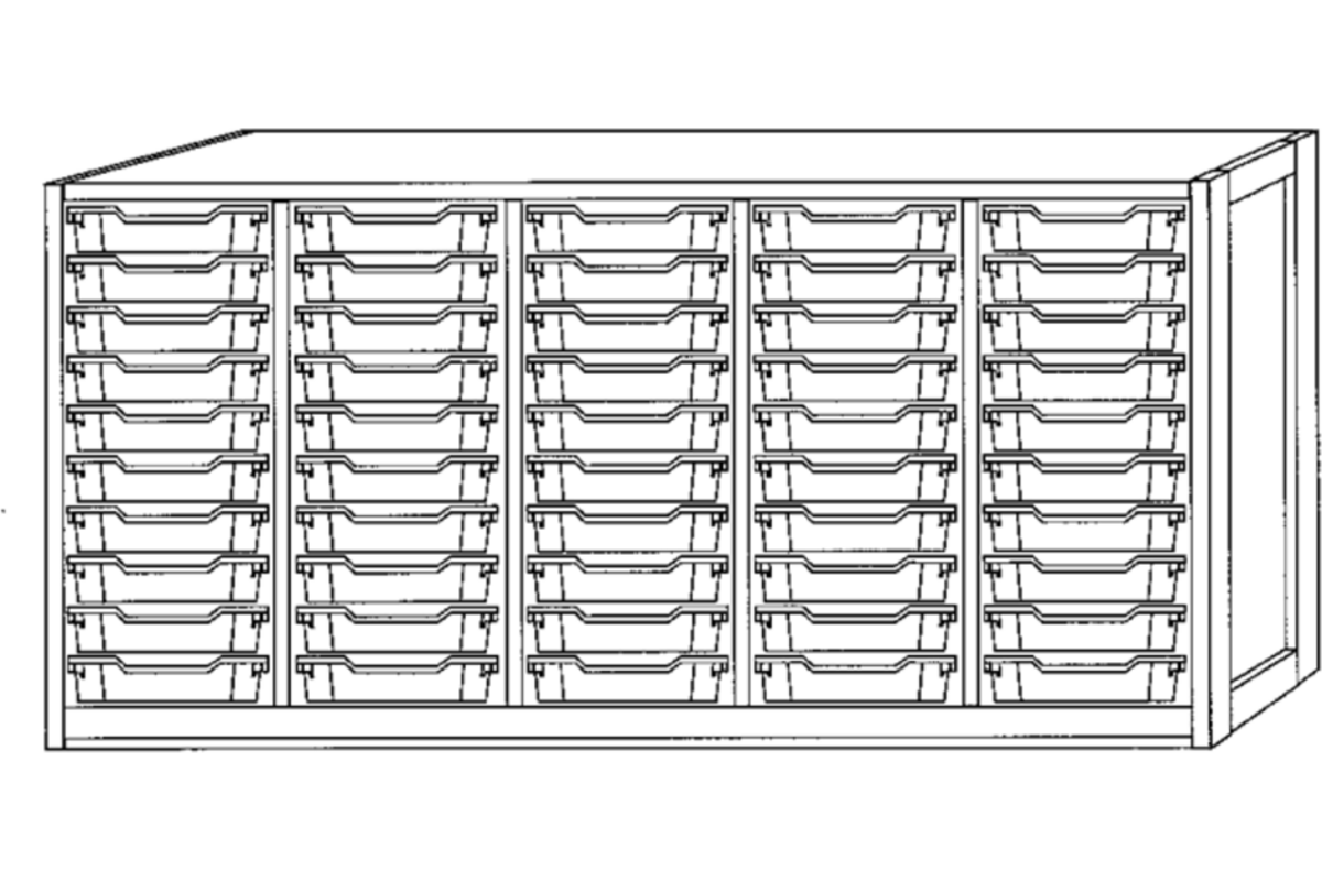 Kast 380 serie wit, 4 tussenpnl., en 50 laden 7 cm