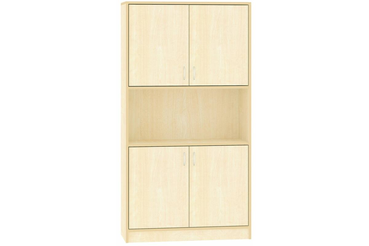 Hoge kast, ahorn, 100x40x188 cm, 2x2 (boven vitrine) deuren, 3 legplanken