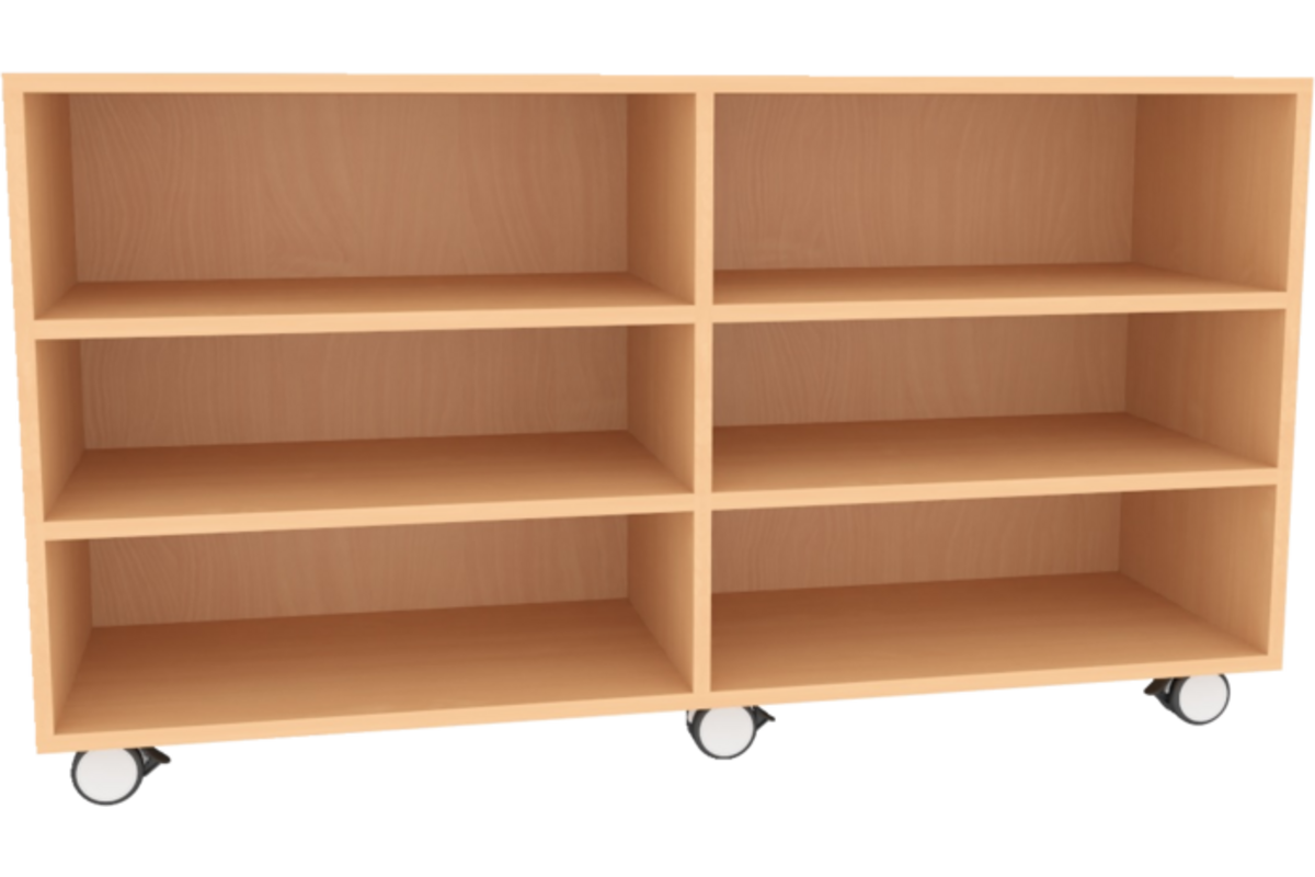 Materiaalkast Basic 139 cm breed, beuken, 4 legplanken, op wielen