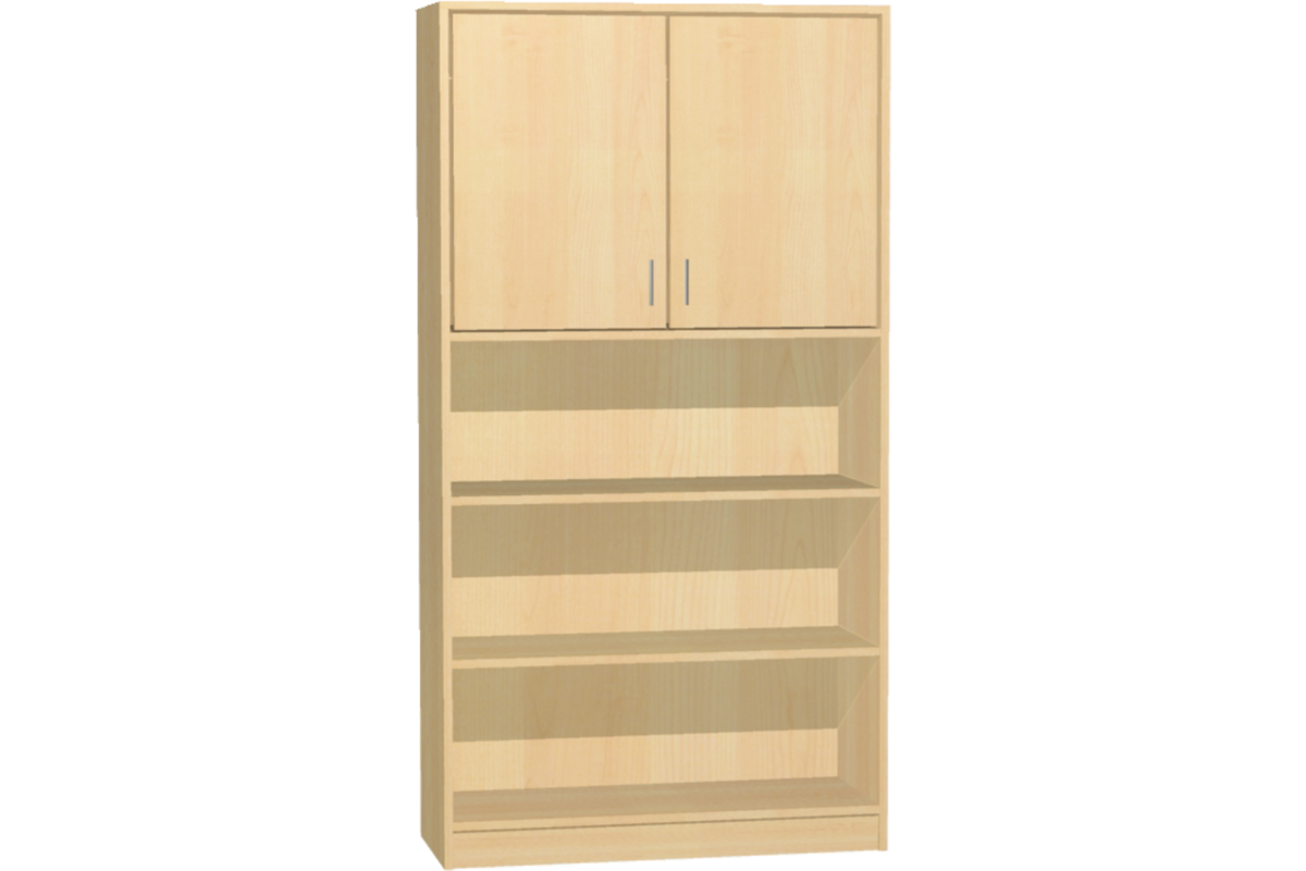 Hoge kast, beuken, 100 × 40 × 188 cm, 2 deuren boven, 2 legplanken
