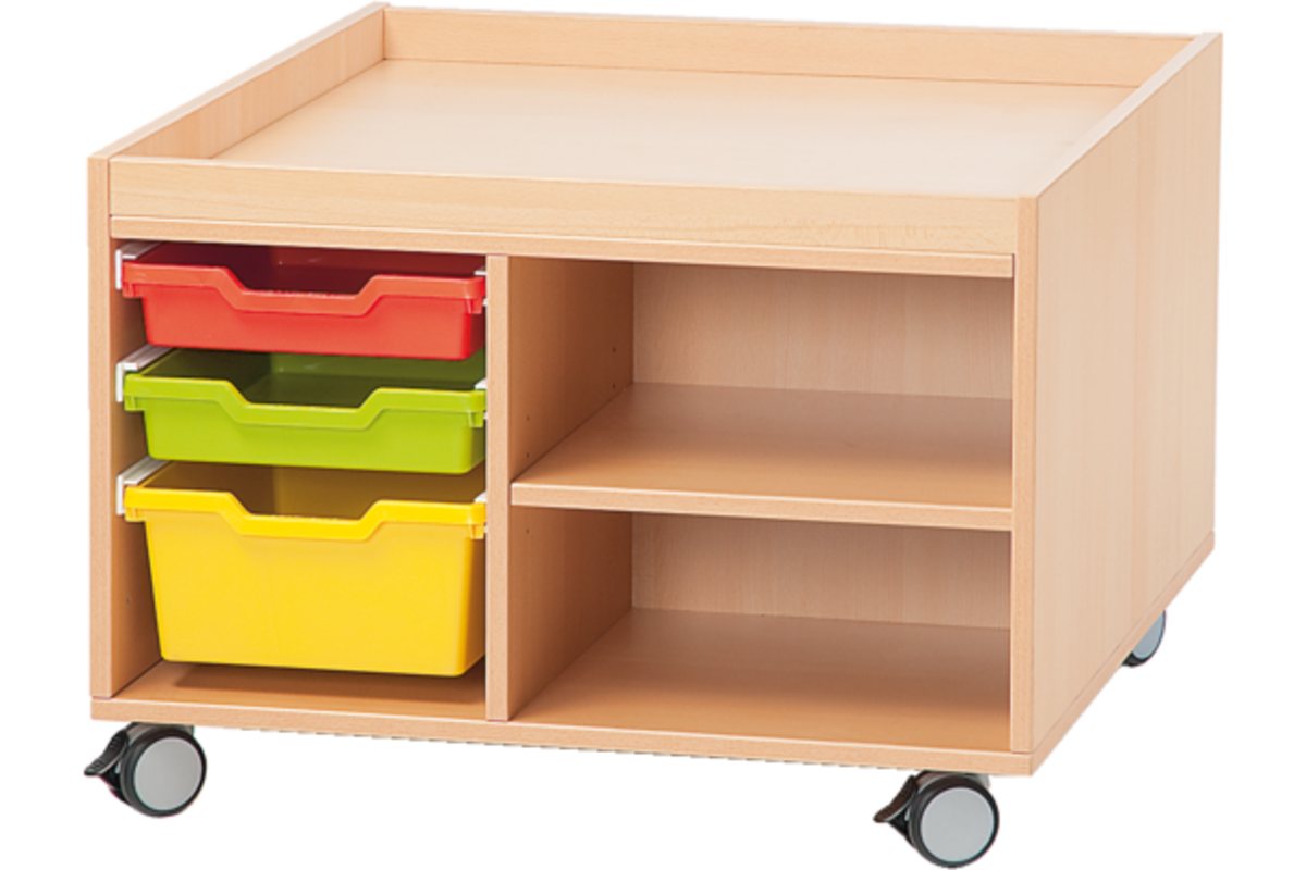 Speel- en materiaalkast, ahorn, laag verrijdbaar 81 × 81 × 54 cm