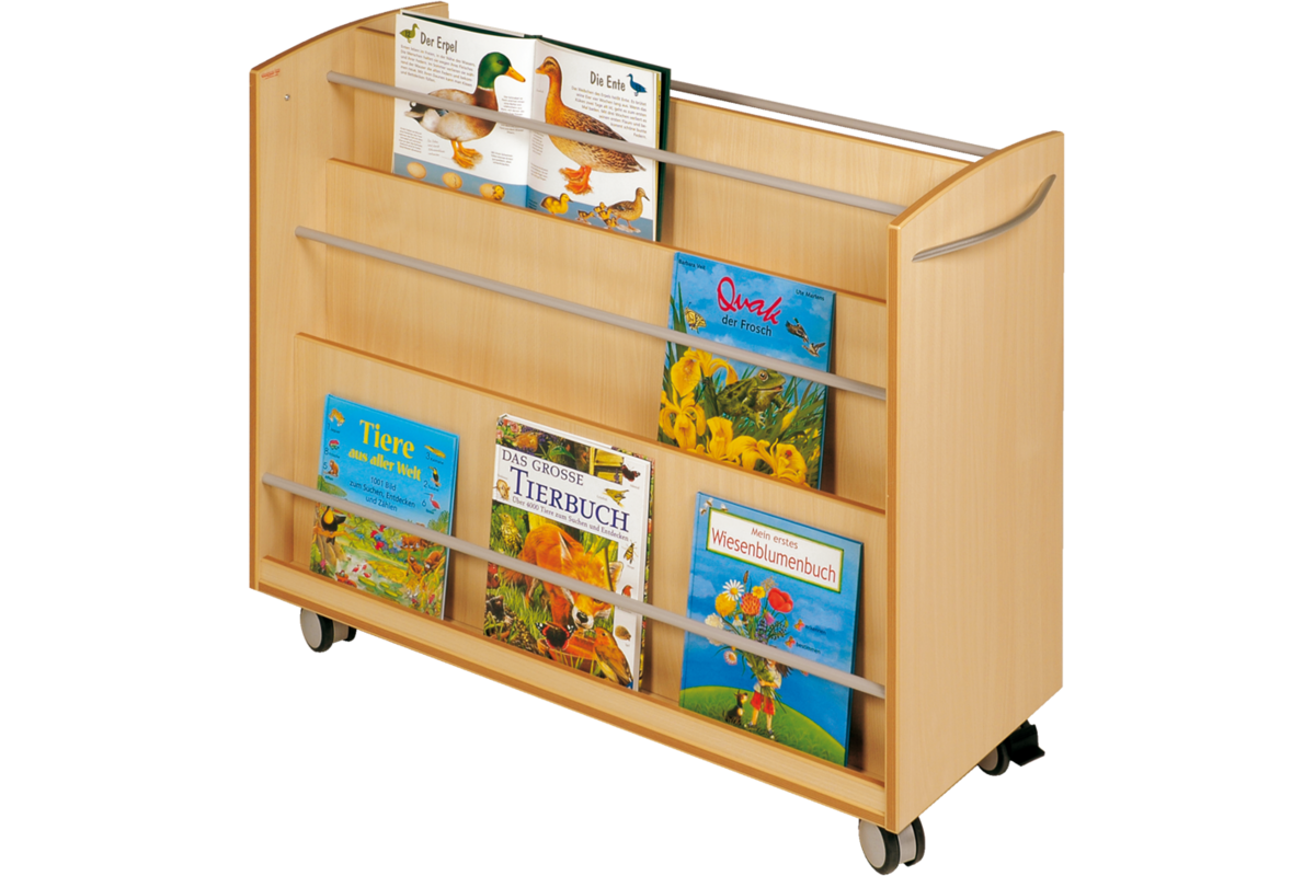 Boekenwagen, beuken, 2-zijdig verrijdbaar, 105 × 40 × 89 cm