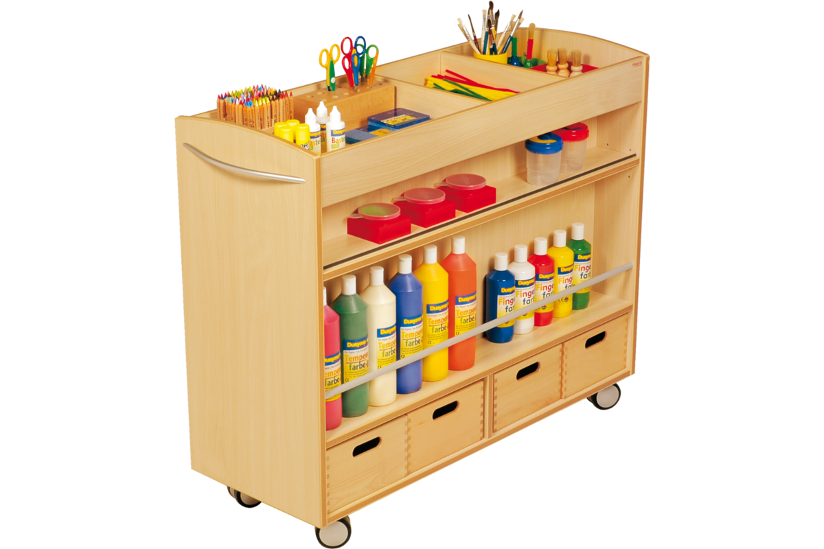 Kast beuken, 105 × 40 × 89, verrijdbaar, excl. bakken