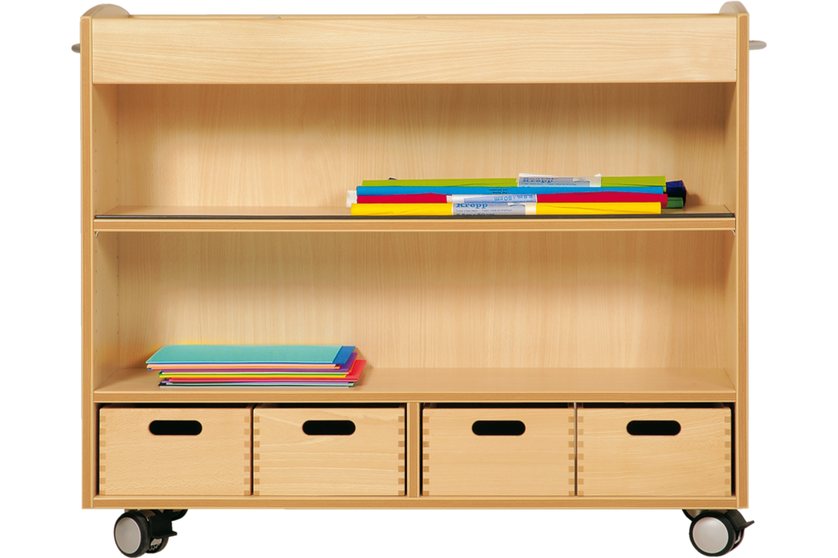 Kast beuken, 105 × 40 × 89, verrijdbaar, excl. bakken