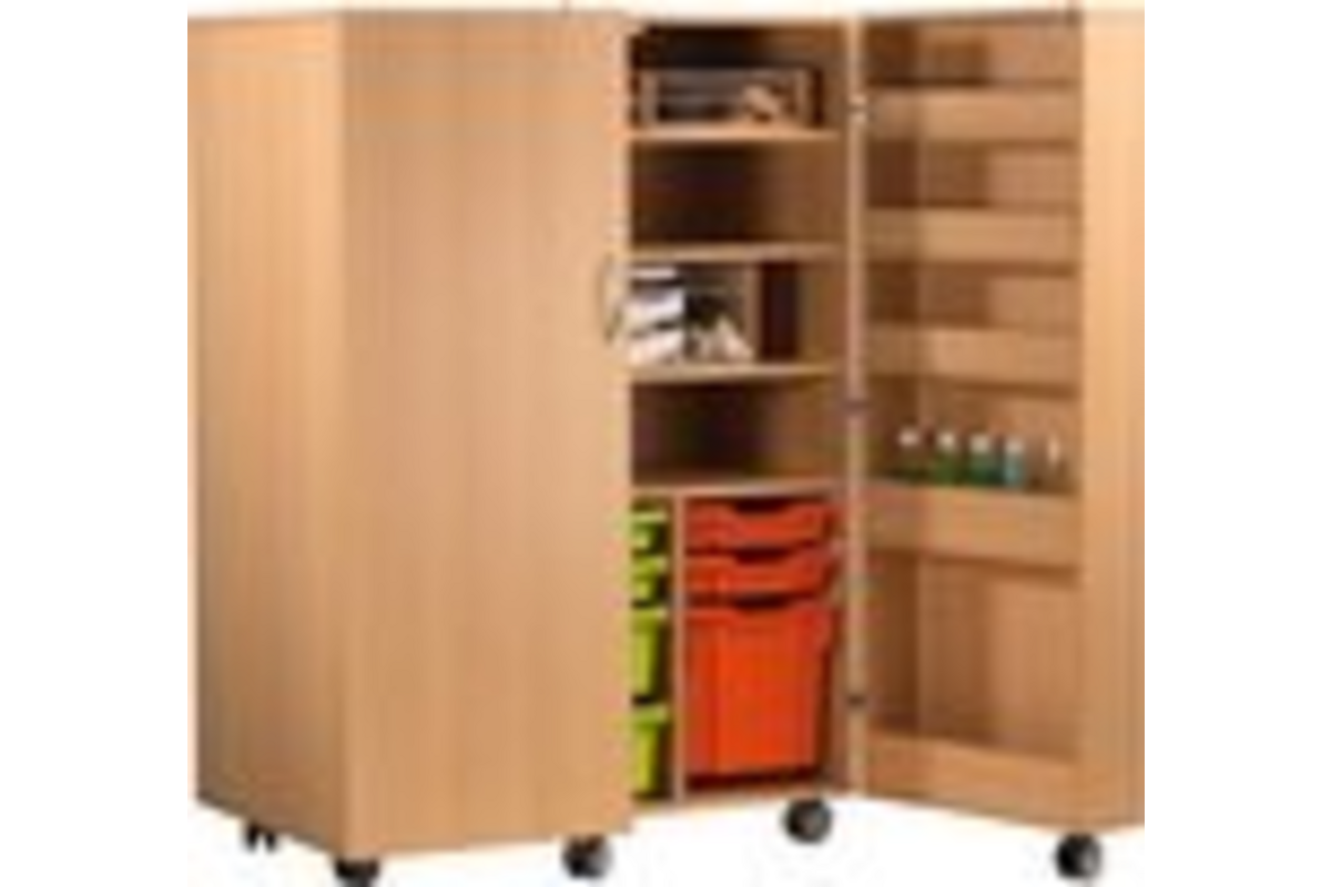 Klapkast Uni beuken verrijdbaar,  105 x 68 x 146 cm
