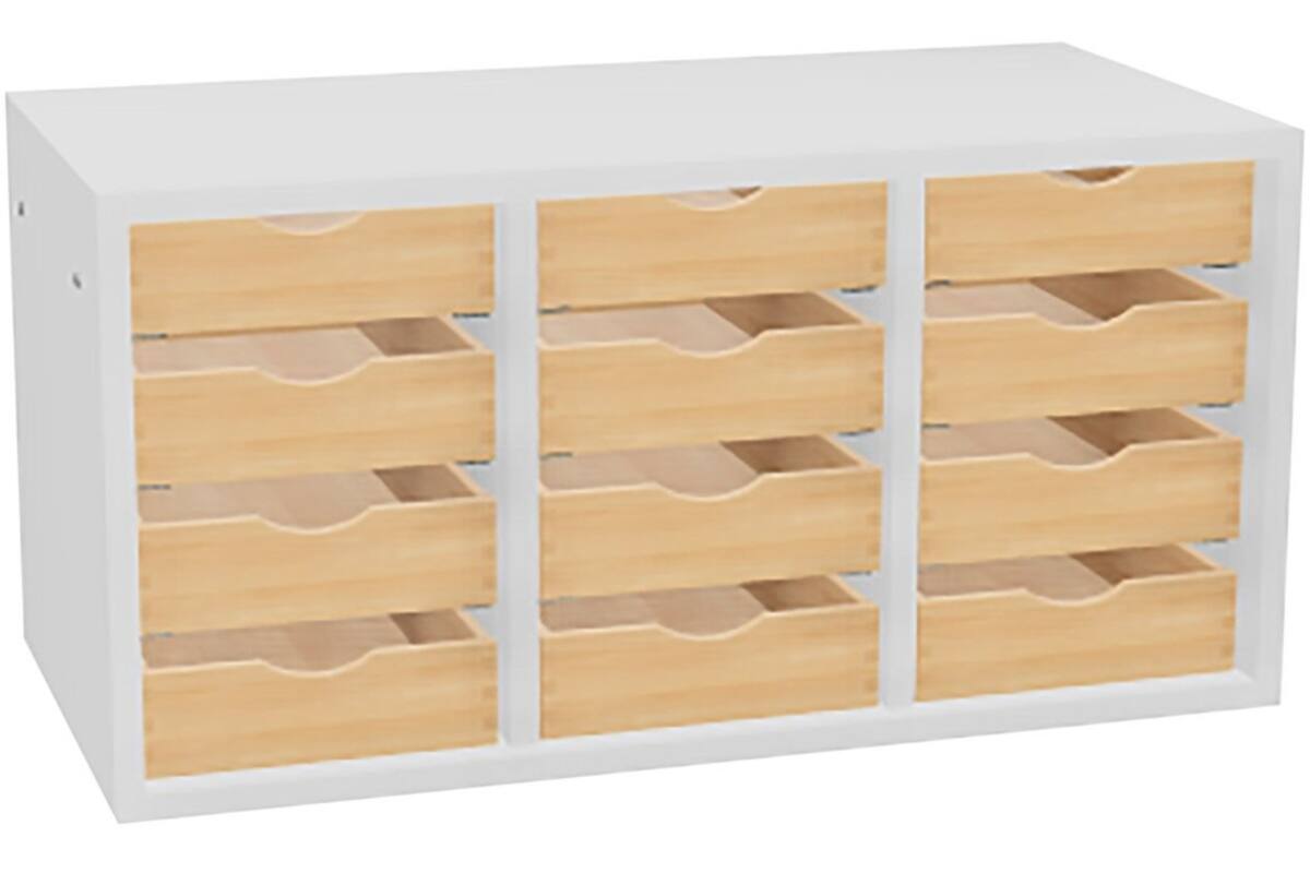 Postvakkast, 3 kolommen, 12 houten bakjes, breedte 80 cm