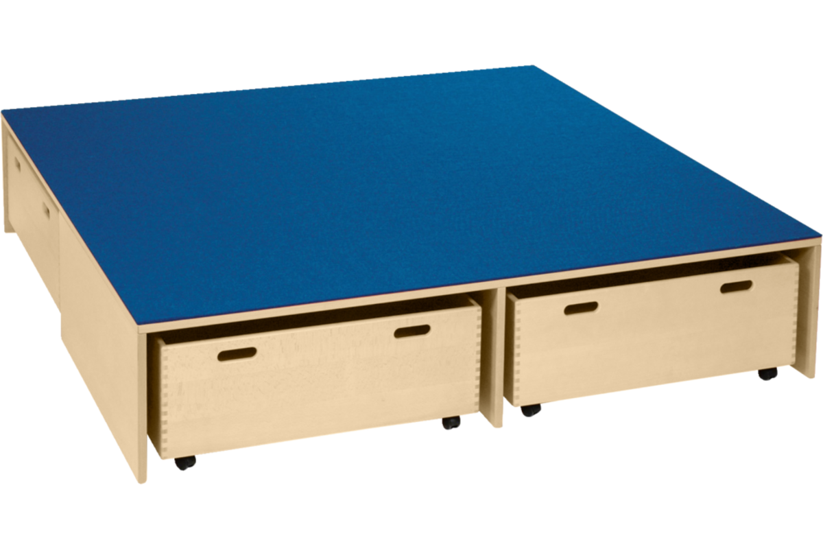Podiumelement XXL Ahorn,160 x160 x 35 cm, voor 3 rolbakken, bekleed