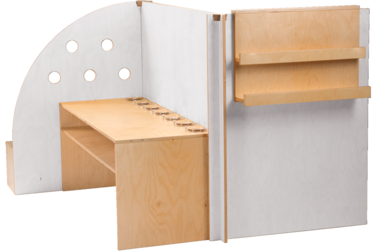 Kinderopvangspeelwand, rollenspel, 129 x 143,5 x 101,5 cm, berkenmultiplex