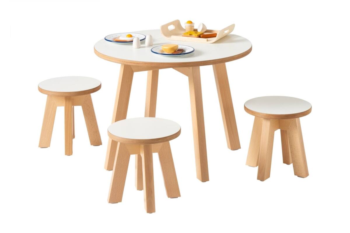 Kowidu tafel rond hoogt 46 cm, beuken/wit