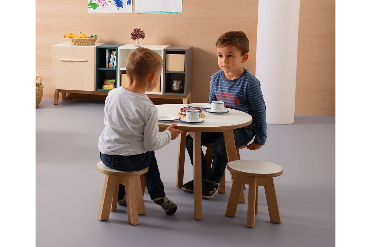 Kowidu tafel rond hoogt 46 cm, beuken/wit