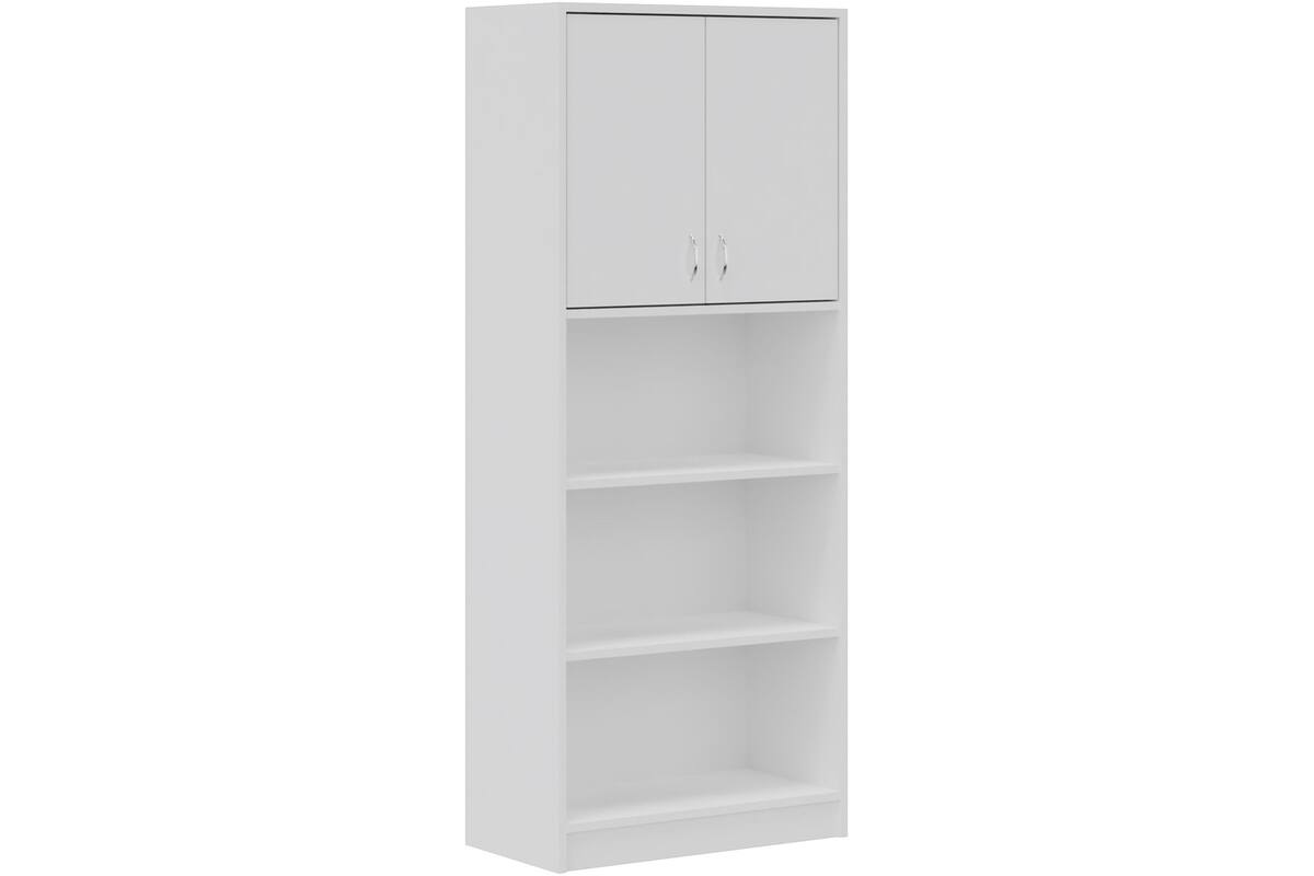 Hoge kast wit, 188x77x40 cm, deuren boven, onder open met legplanken